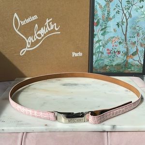 Moschino Pink White skinny Snakeskin waist belt 44